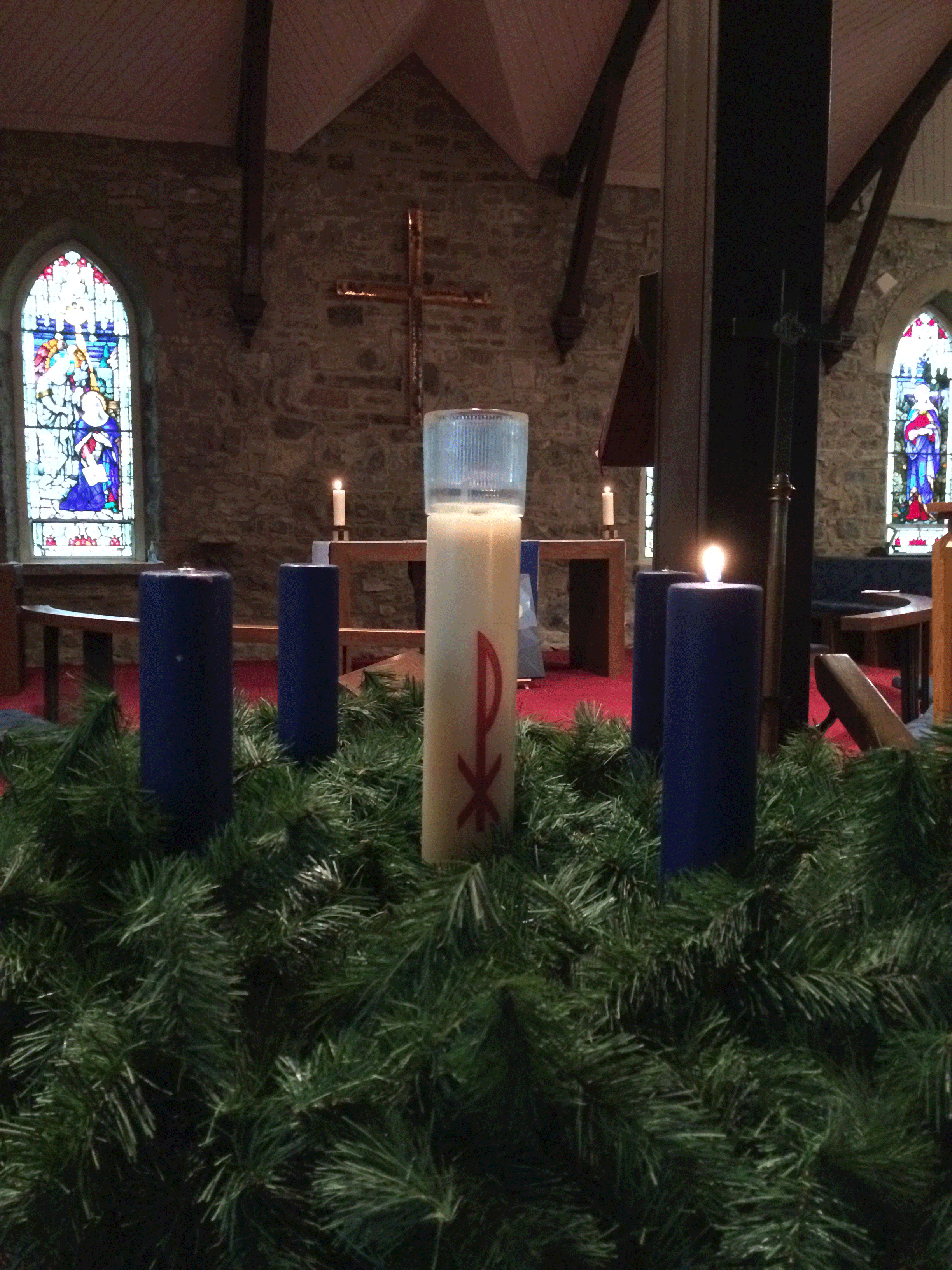 One candle lit in Nativity's Advent wreath